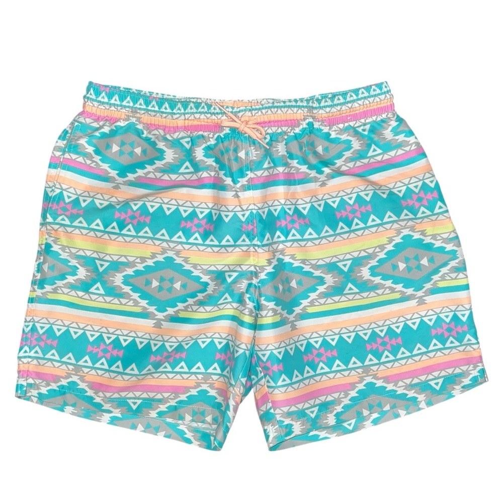 Chubbies The En Fuegos Aztec Teal Geometric 7" Swim Trunk Mens Shorts Lined XL